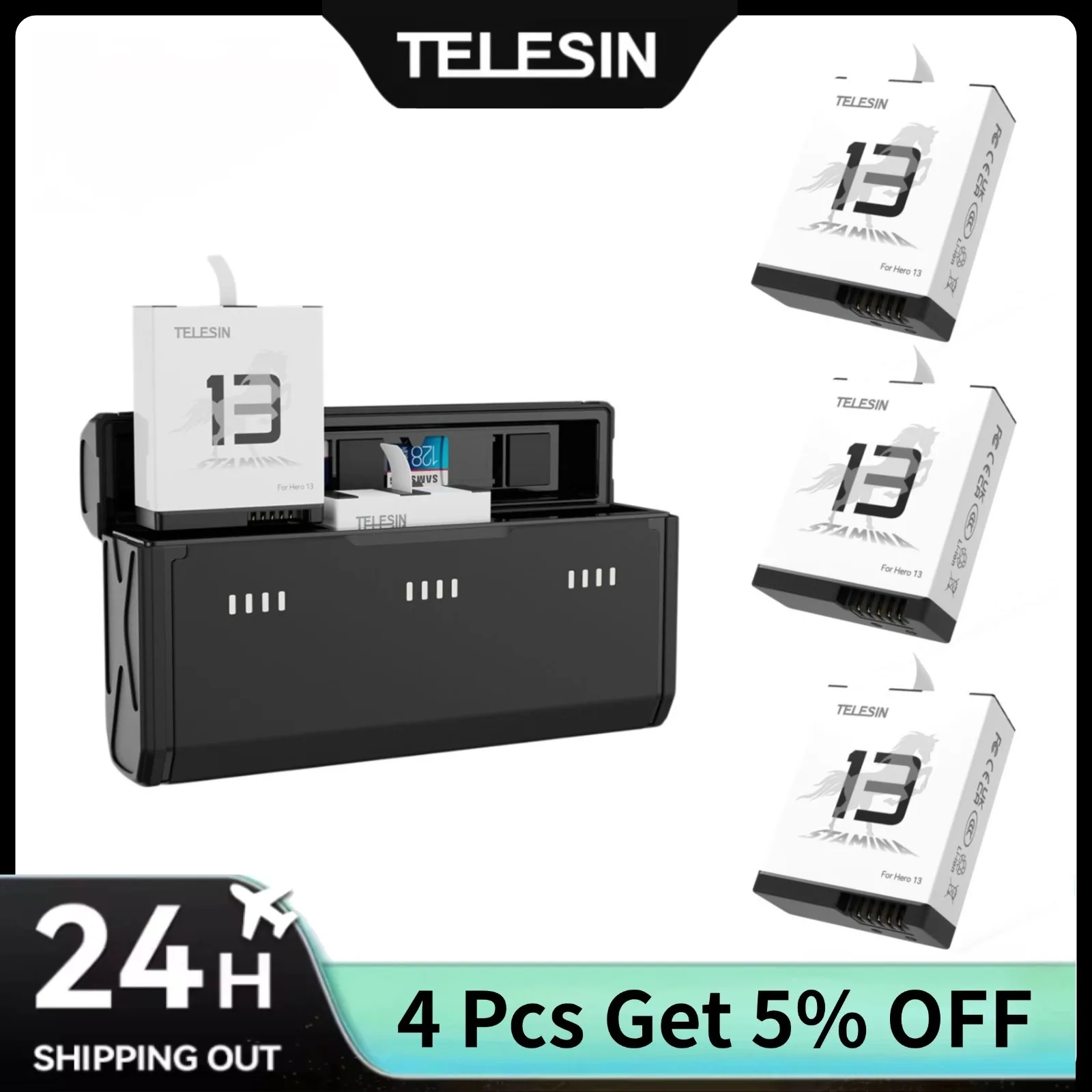Gopro Action Camera Hero 13 Black - TELESIN Caja de carga rápida portátil