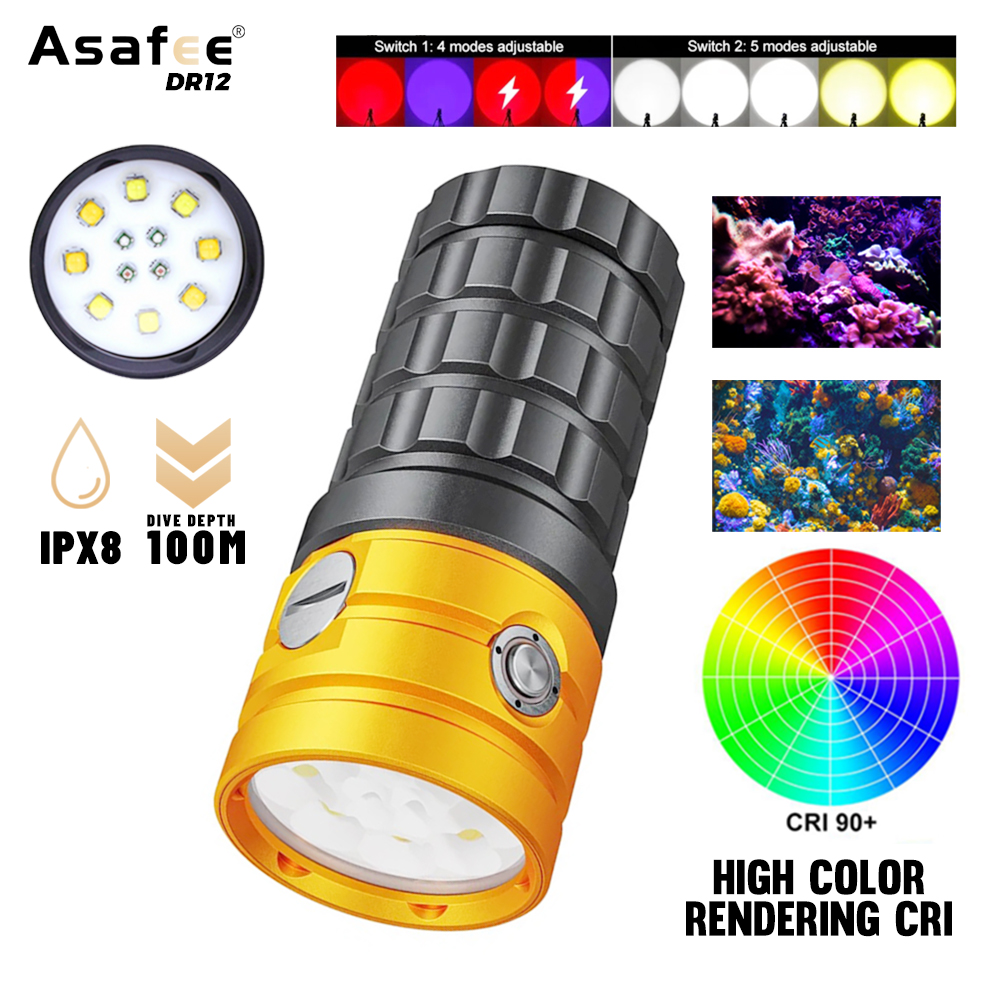 Photography Yellow Light - Asafee-linterna LED profesional para buceo, luz